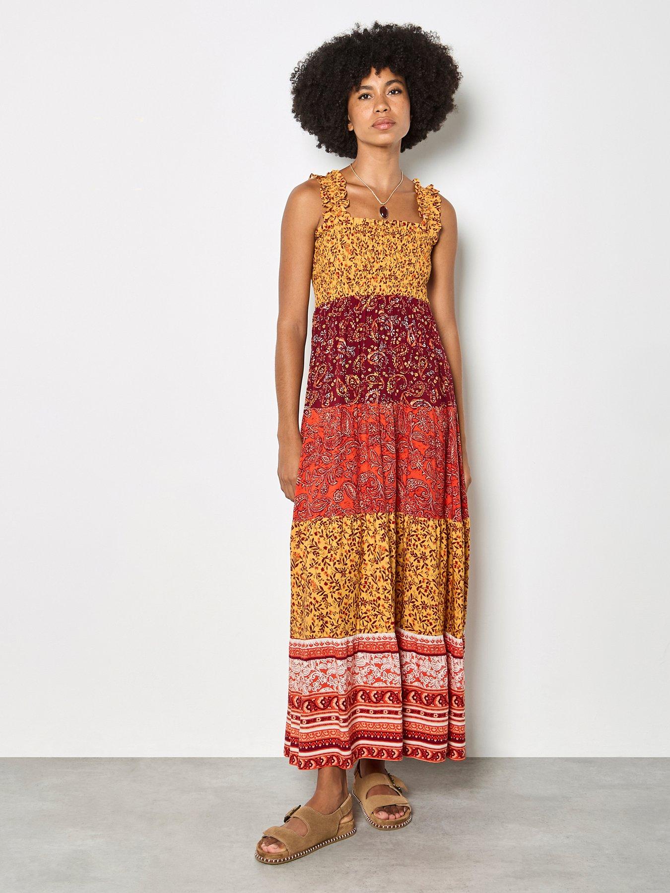 Image 1 of 4 of Apricot Patchwork Tiered Maxi Dress