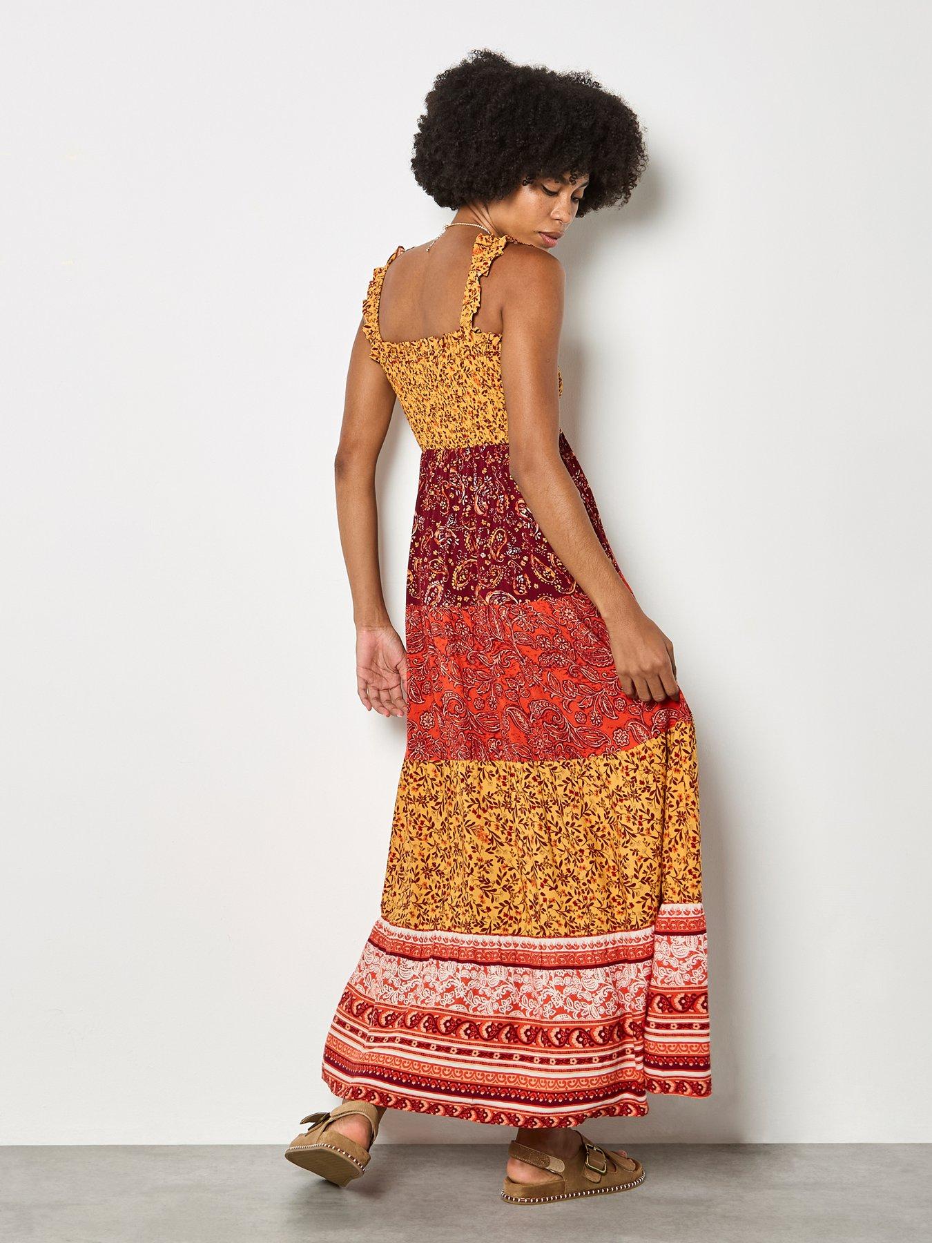 Image 2 of 4 of Apricot Patchwork Tiered Maxi Dress
