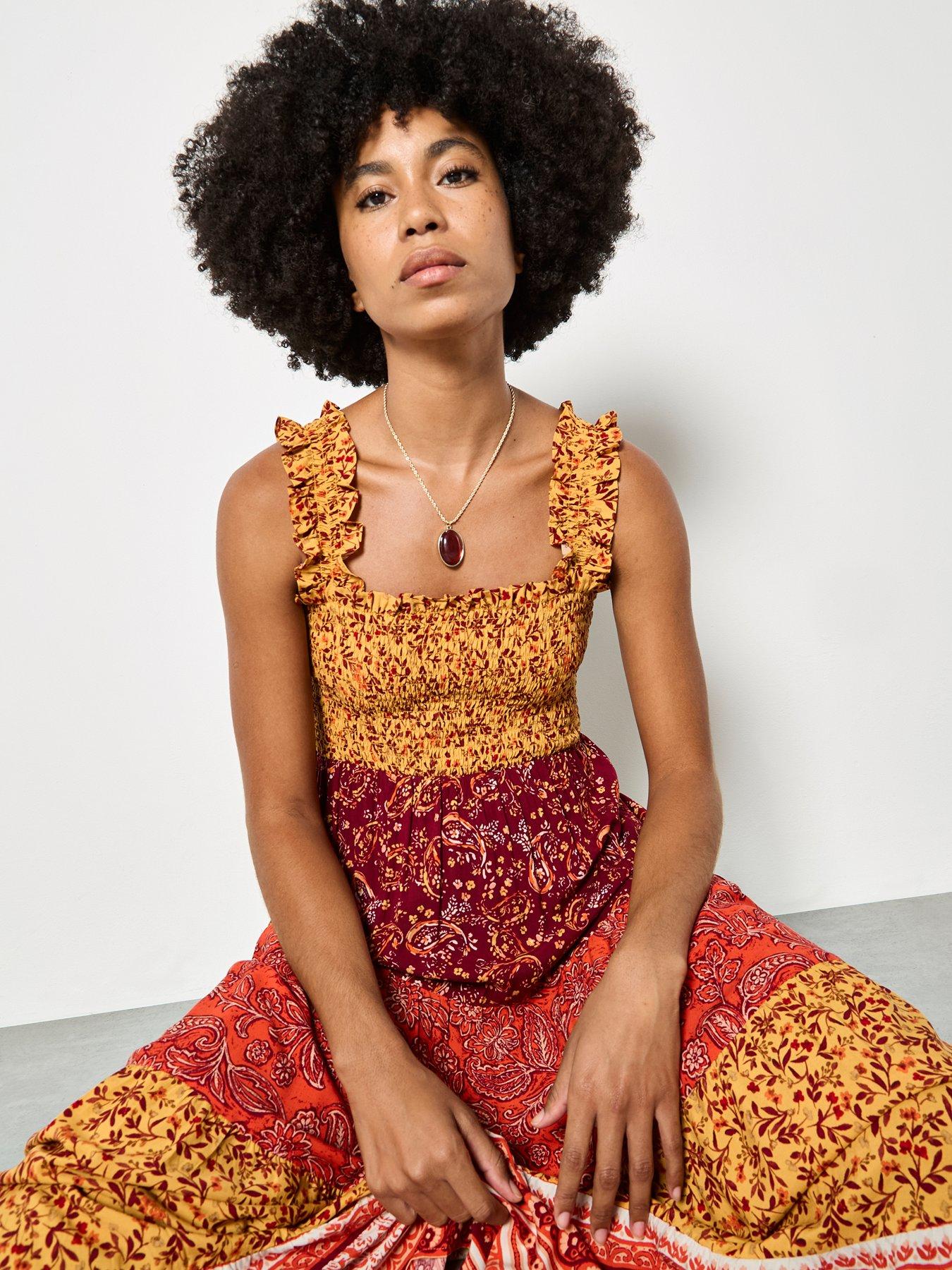 Image 3 of 4 of Apricot Patchwork Tiered Maxi Dress