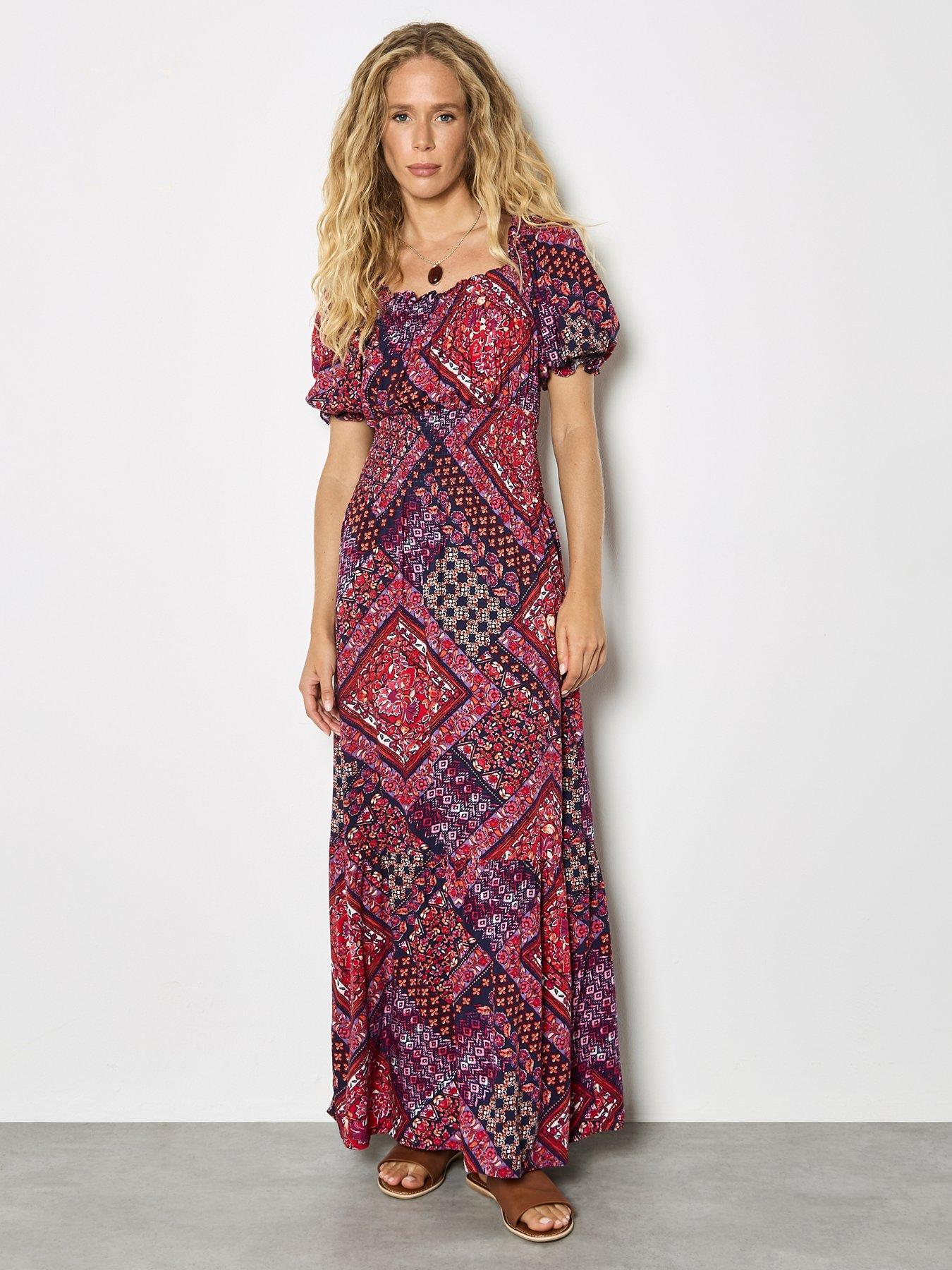 Image 1 of 4 of Apricot Maxi Tierred Scarf Printed Dress
