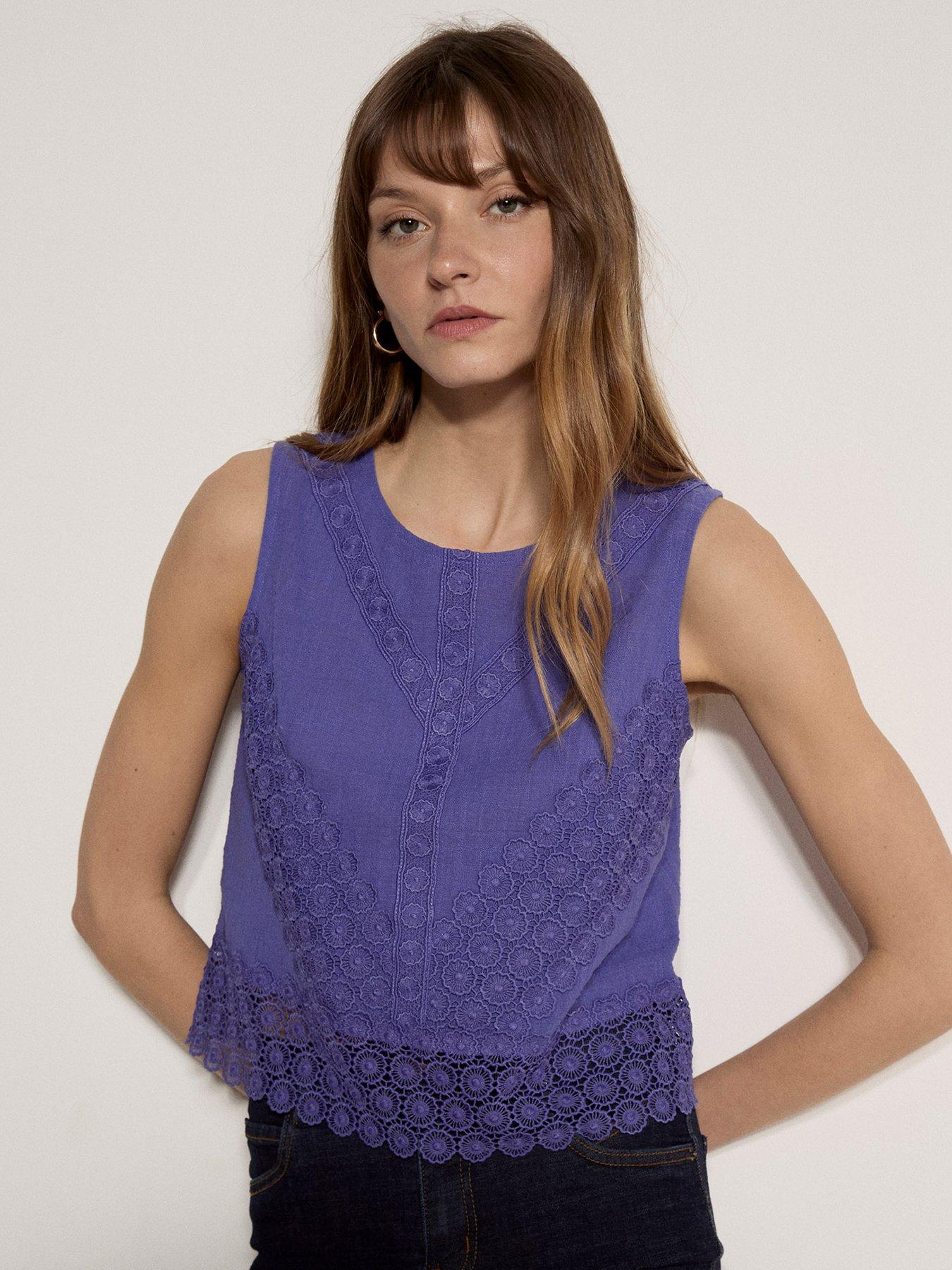 Apricot Lace Hem Back Bow Cotton Top