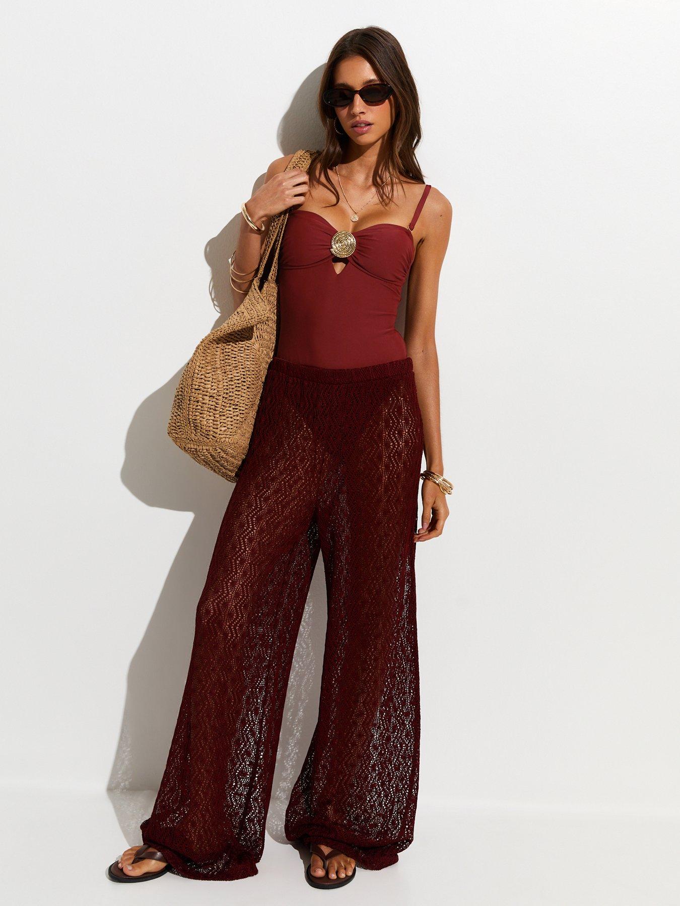 Image 3 of 6 of New Look Tummy Control Shell Buckle Swimsuit - Burgundy