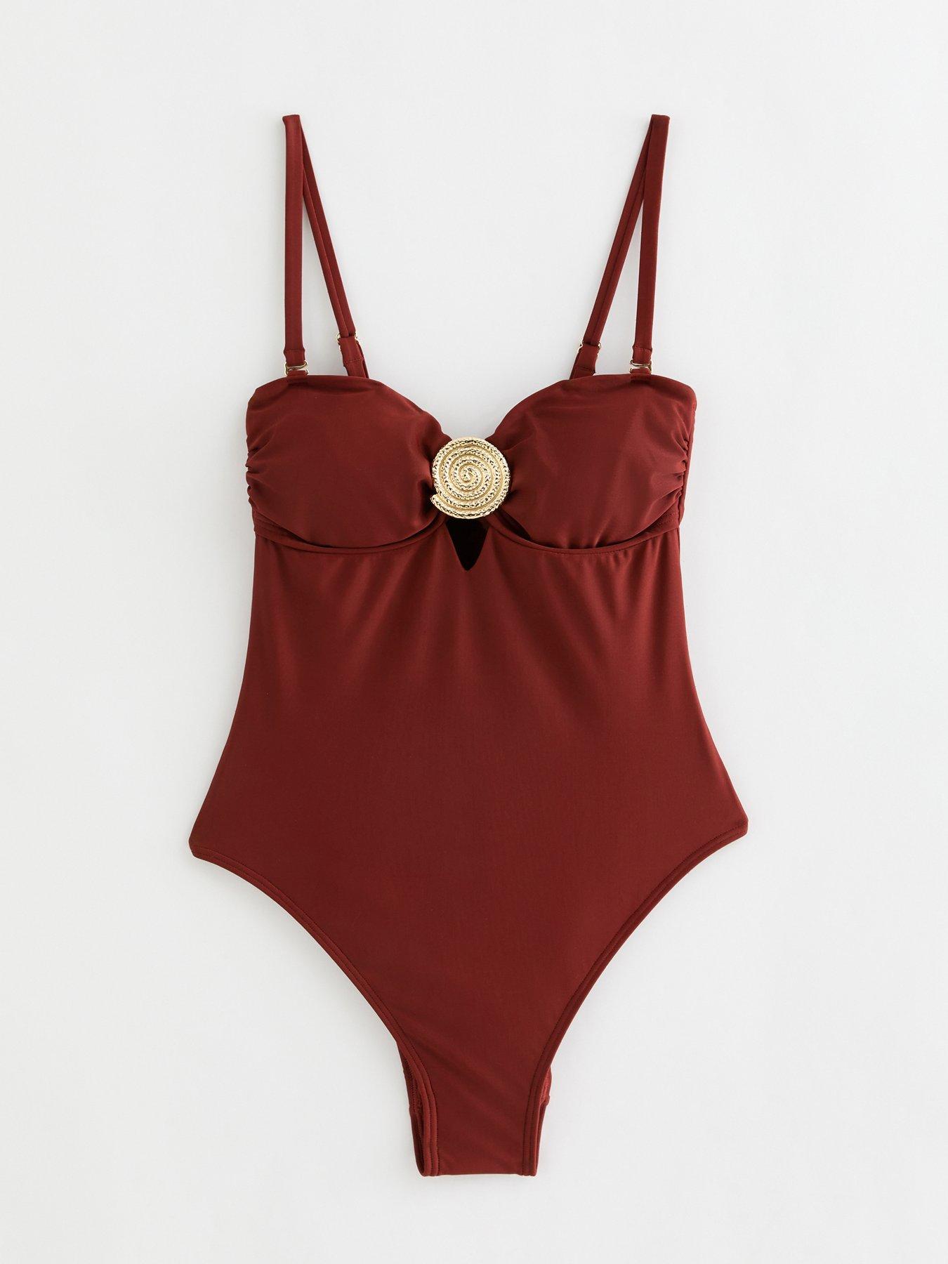 Image 6 of 6 of New Look Tummy Control Shell Buckle Swimsuit - Burgundy
