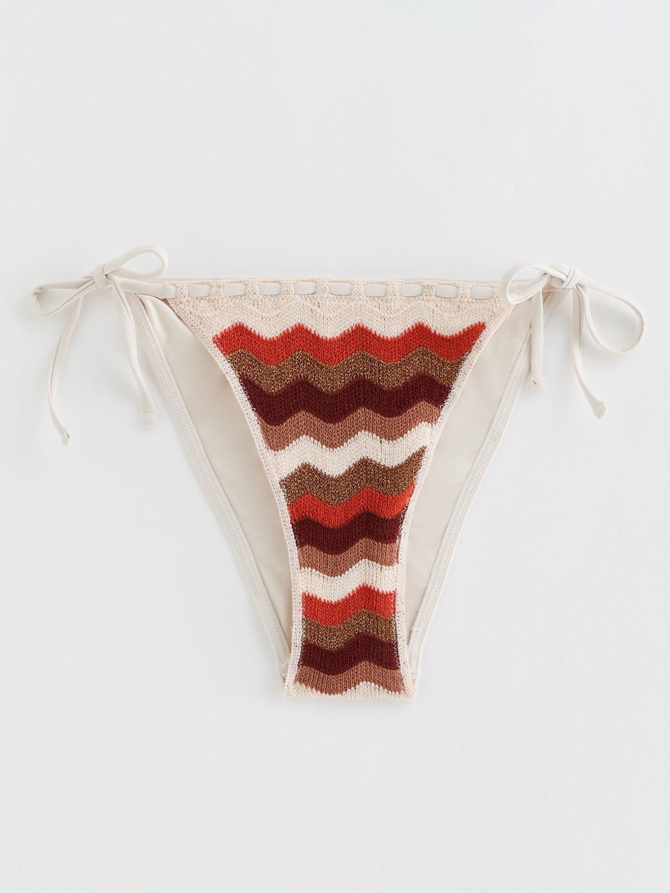 Image 6 of 6 of New Look Wavy Crochet Side Tie Co-Ord Bikini Bottoms - Brown