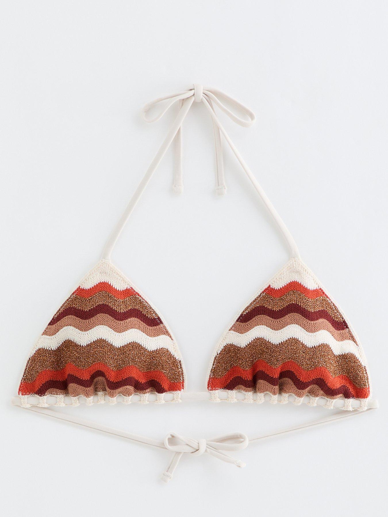 Image 6 of 6 of New Look Wavy Crochet Triangle Co-Ord Bikini Top - Brown