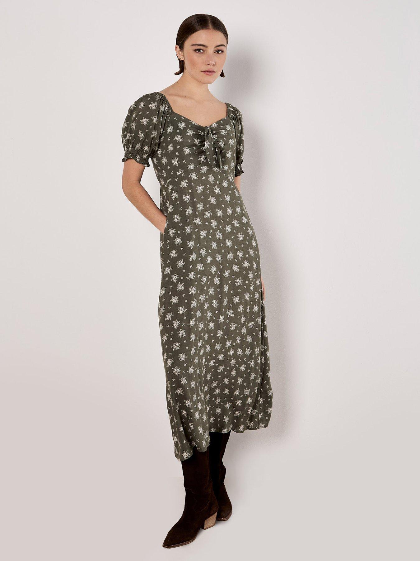 Apricot Small Floral Bunches Midi Dress