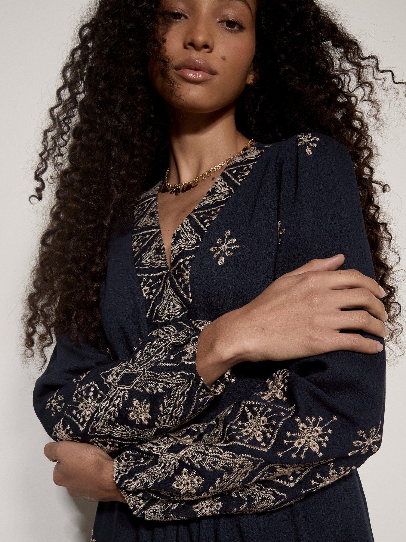 Apricot V Neck Boho Embroidered Maxi Dress | Very