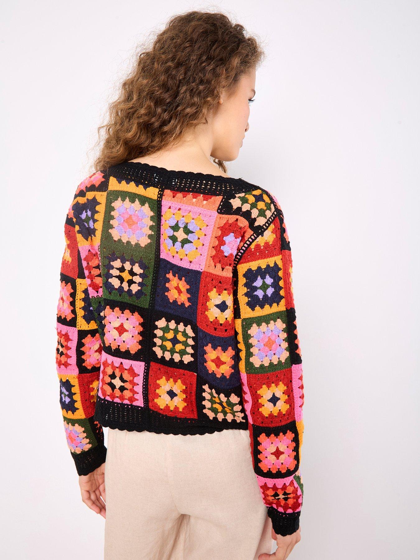 Image 2 of 5 of Apricot Bright Crochet Squares Cardigan