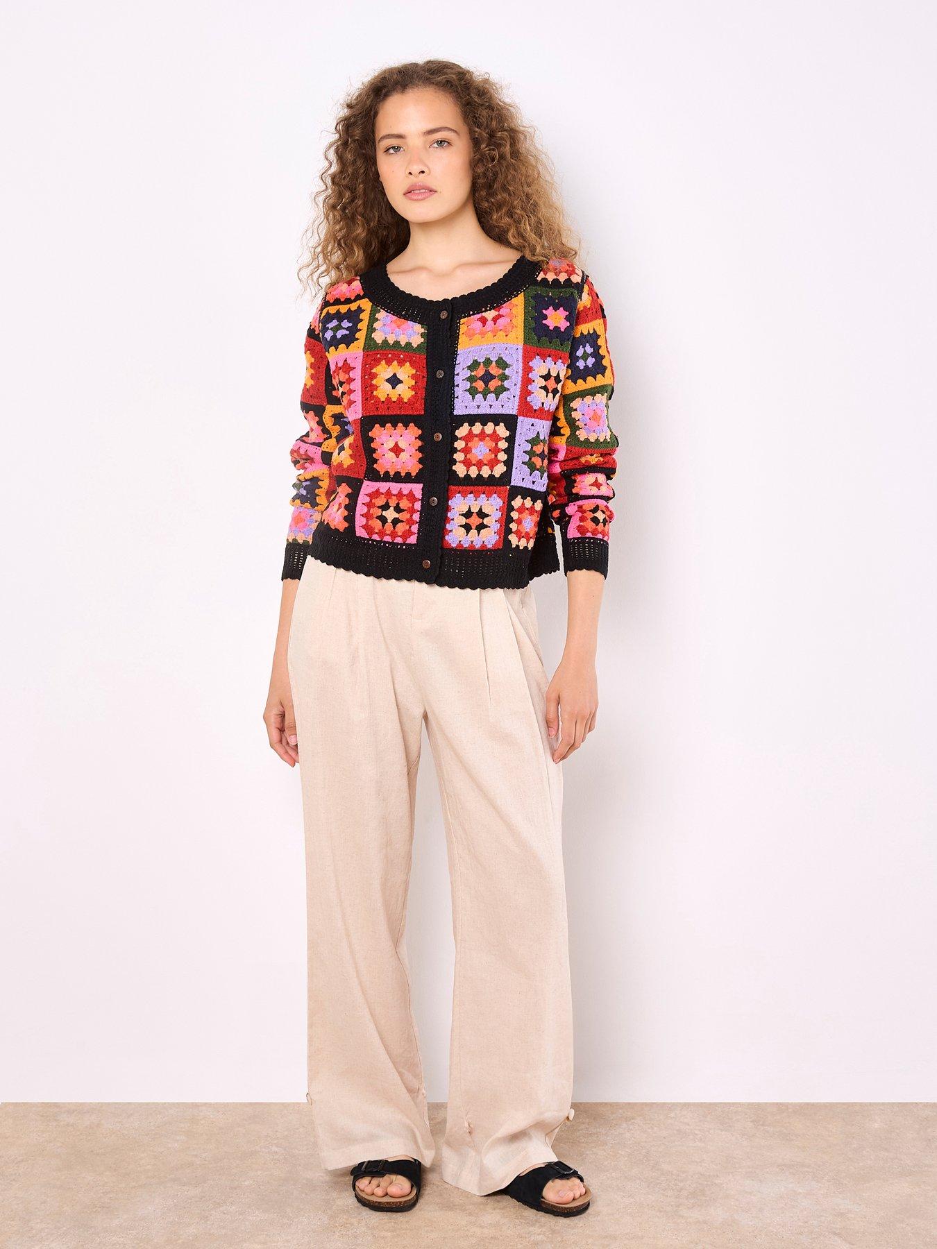 Image 3 of 5 of Apricot Bright Crochet Squares Cardigan