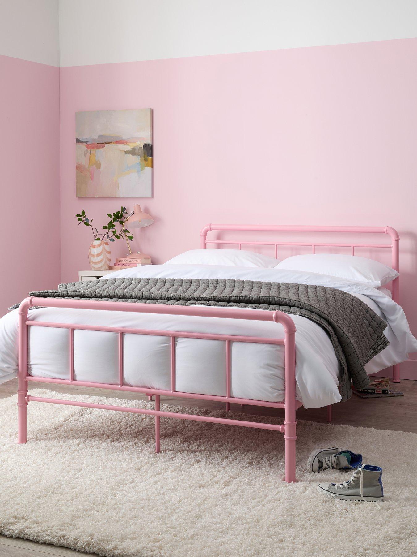 Image 1 of 7 of The Very Collection Freddie Metal Small Double Bed Frame with Mattress Options (Buy &amp; SAVE!) - Pink