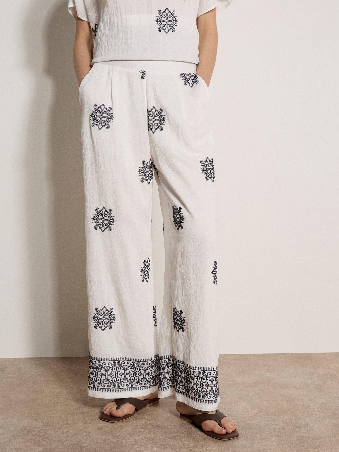 Apricot Paisley Border Embroidered Trousers
