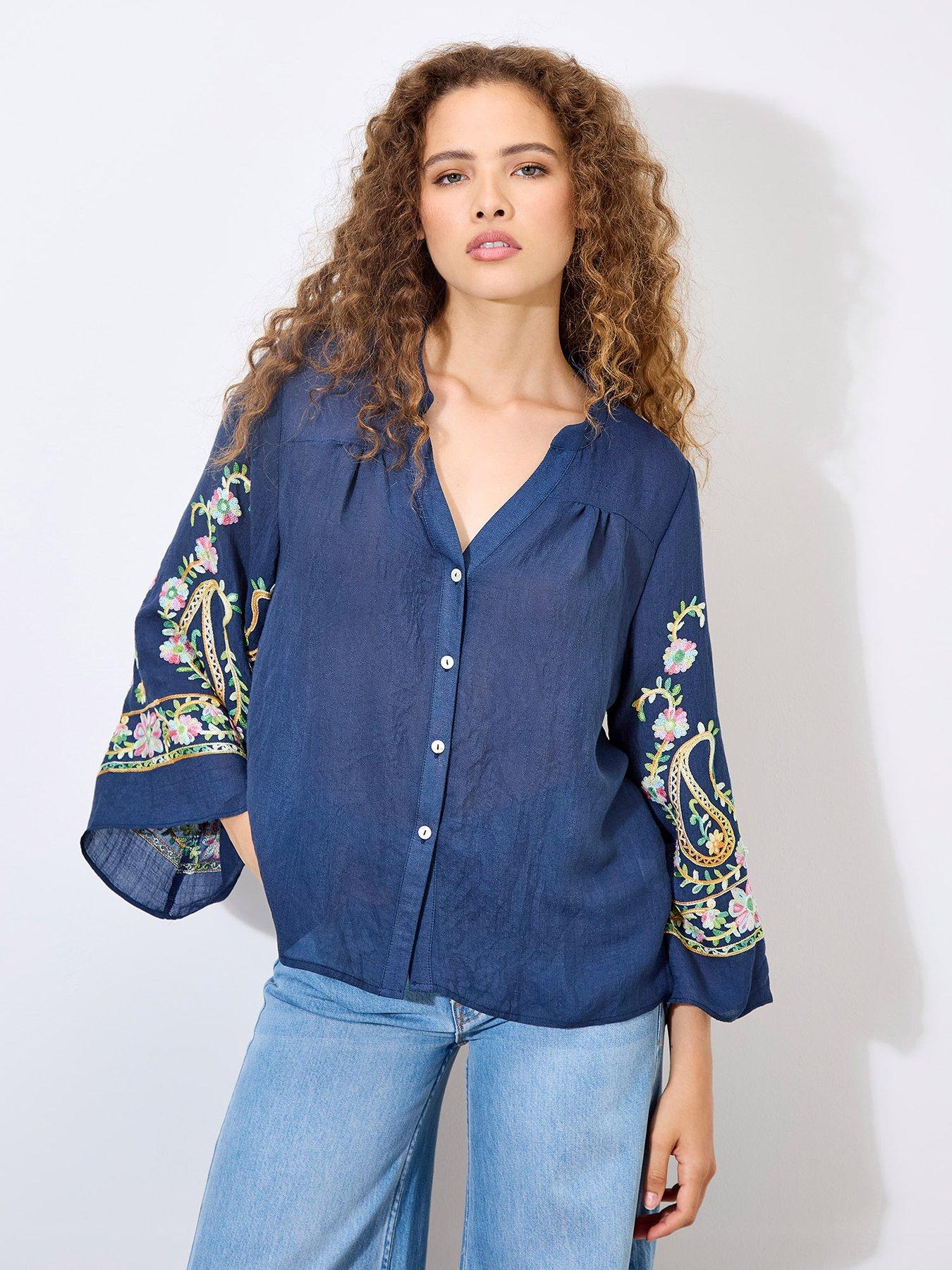 Apricot Paisley Bell Sleeve Blouse