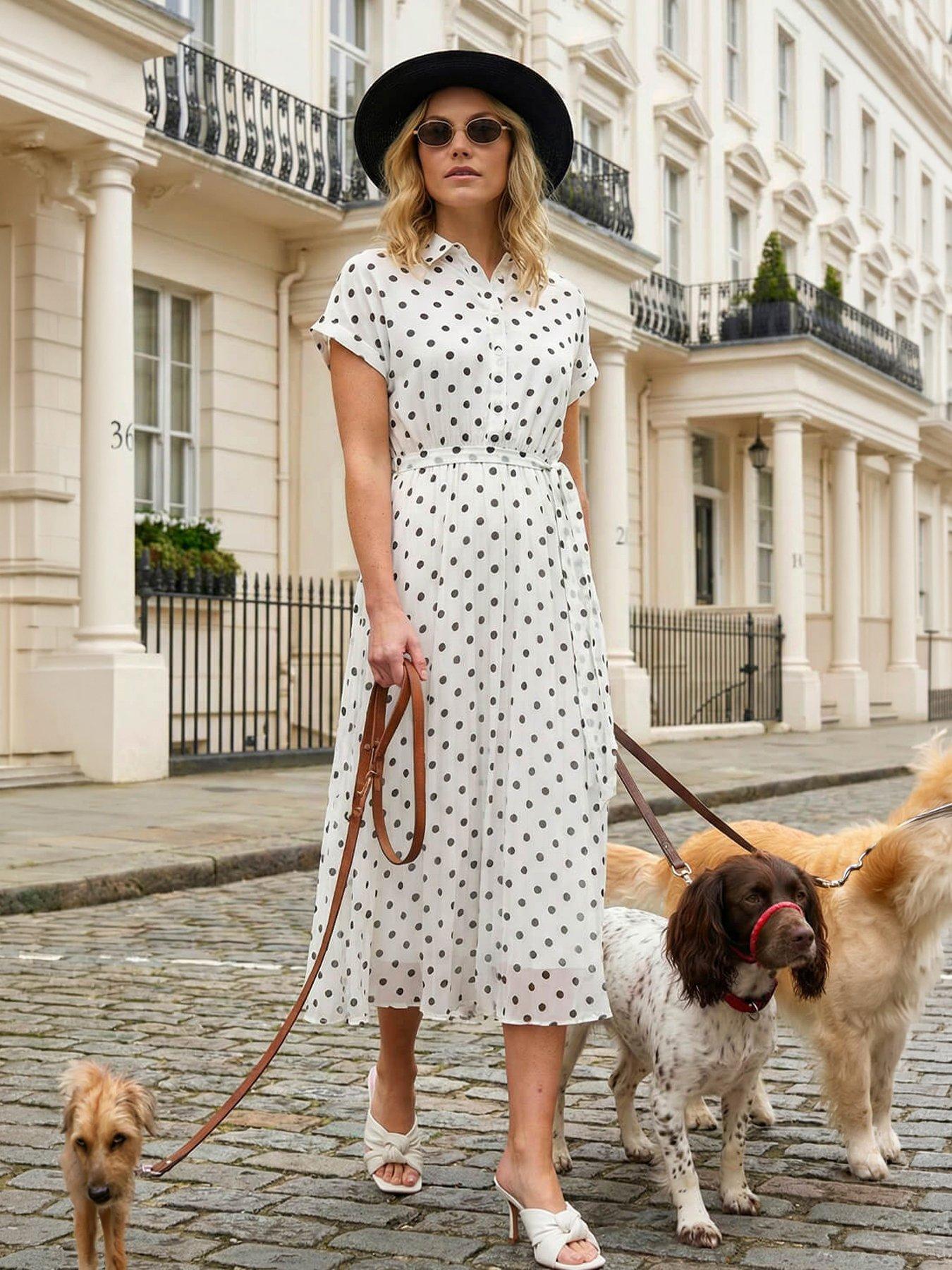 Roman Spot Print Pleated Shirt Midi Dress