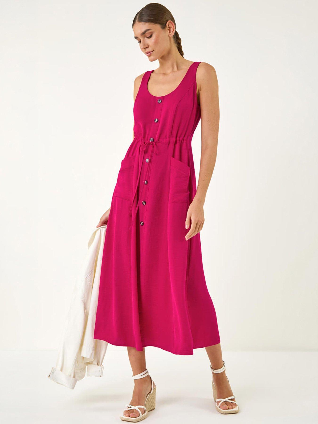 Roman Buttoned Tie Waist Midi Dress