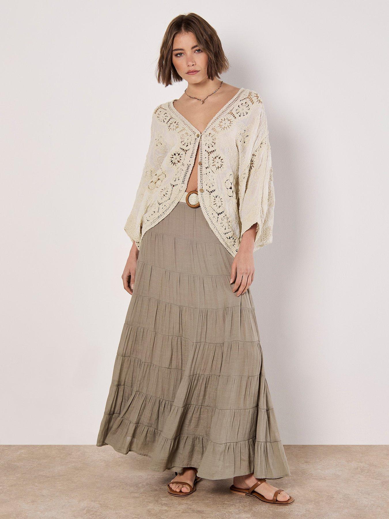 Apricot Multi Tier Slub Shimmer Skirt