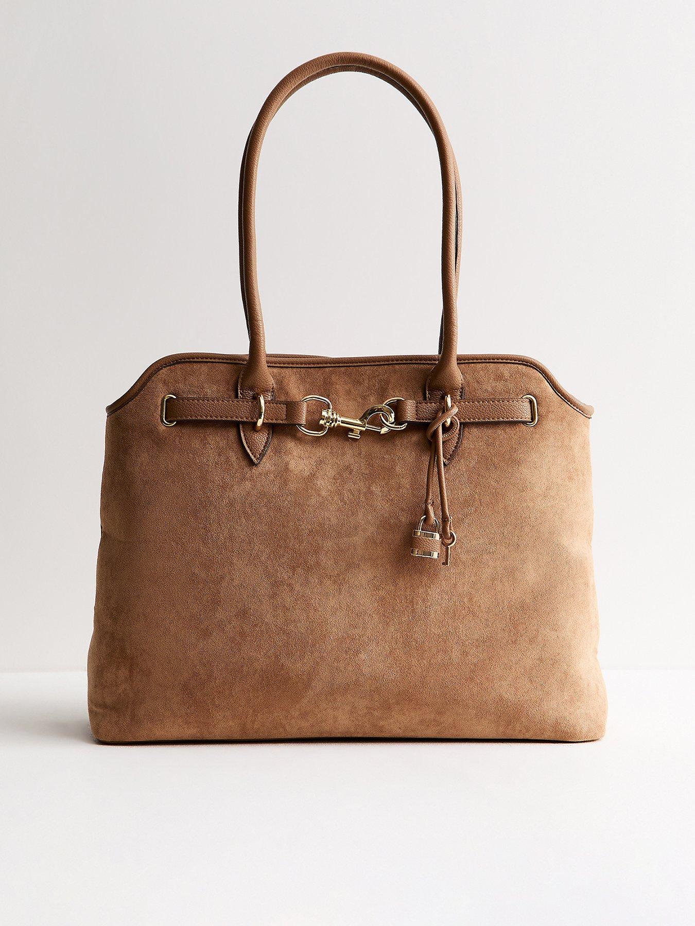 New Look Camel Faux Suede Belted Tote Bag