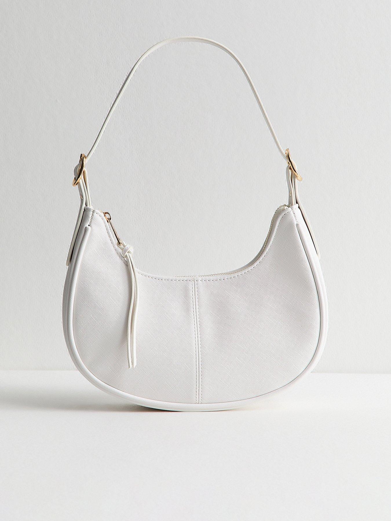 New Look Grained Faux Leather Oval Buckle Shoulder Bag - White
