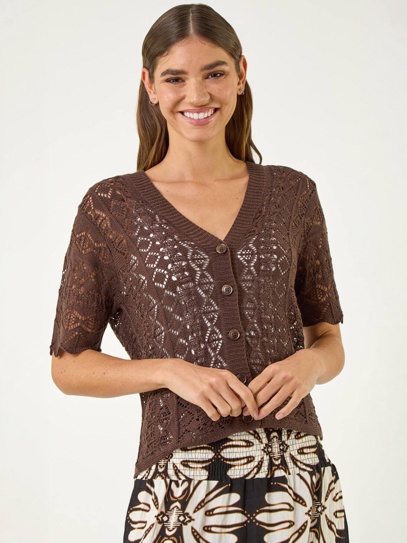 Roman Stitch Detail V-neck Knit Cardigan