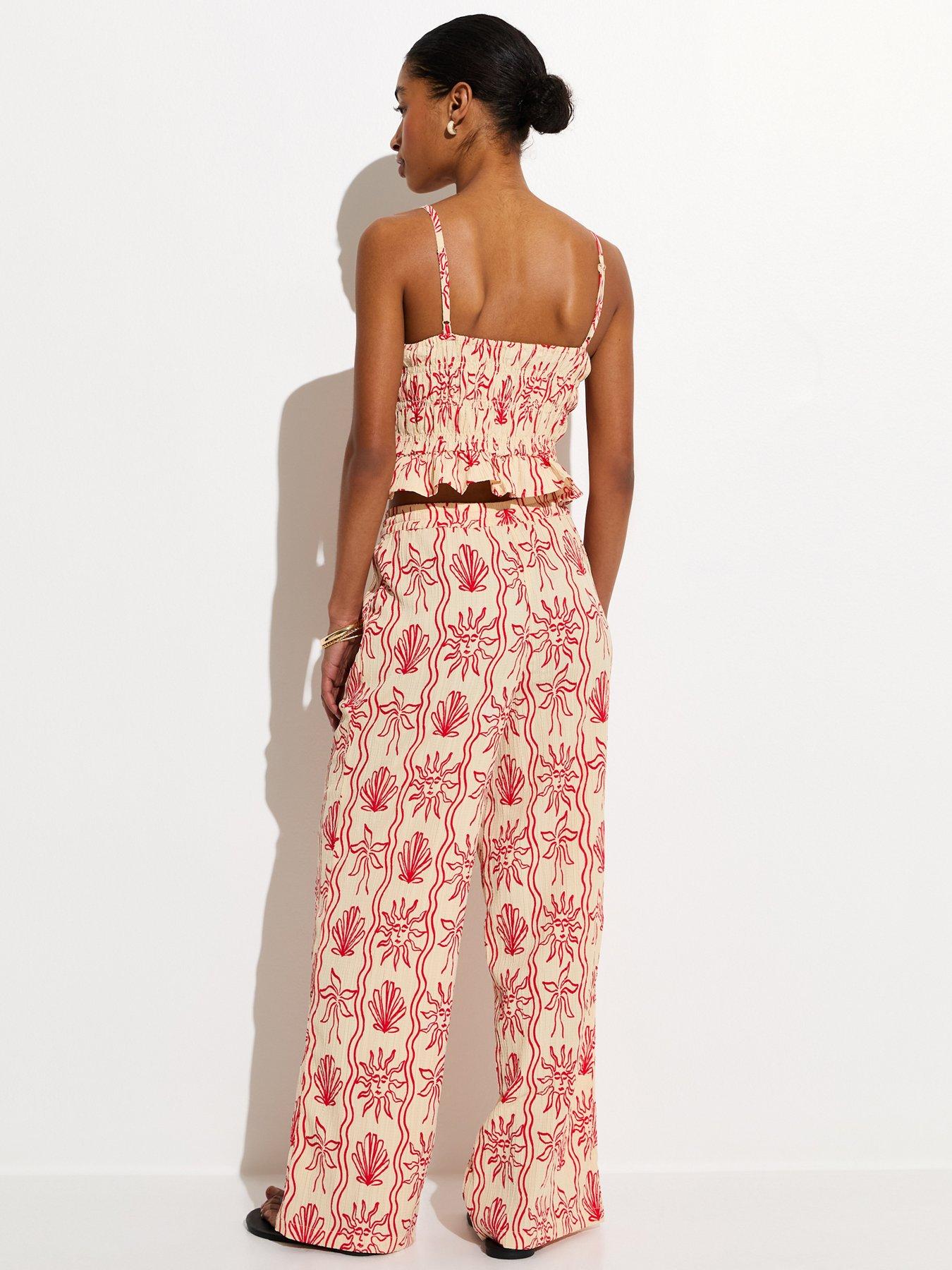 Image 2 of 6 of New Look Red Sun Print Wide Leg Beach Trousers