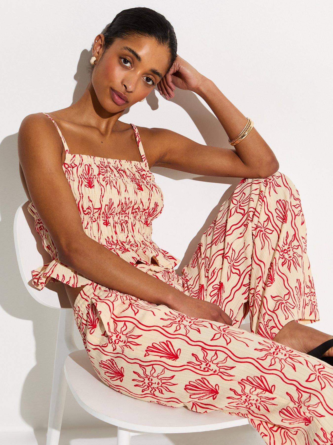 Image 3 of 6 of New Look Red Sun Print Wide Leg Beach Trousers