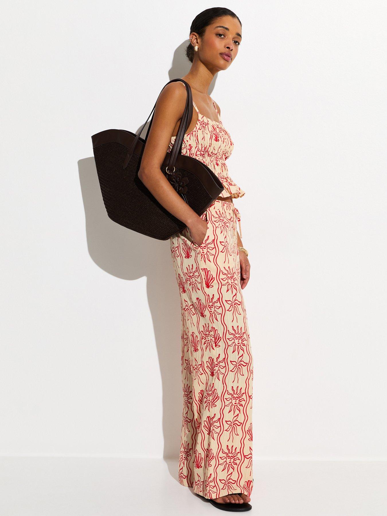 Image 3 of 6 of New Look Red Sun Print Shirred Cami Beach Top