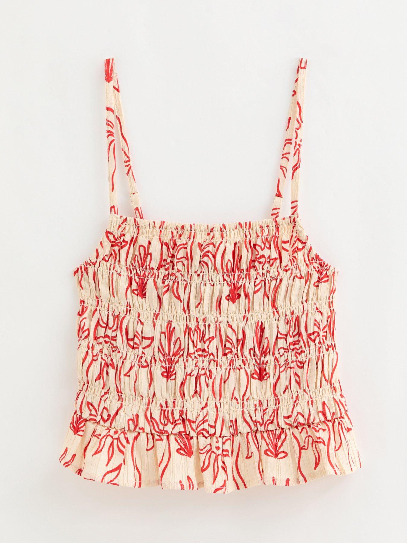 Image 5 of 6 of New Look Red Sun Print Shirred Cami Beach Top