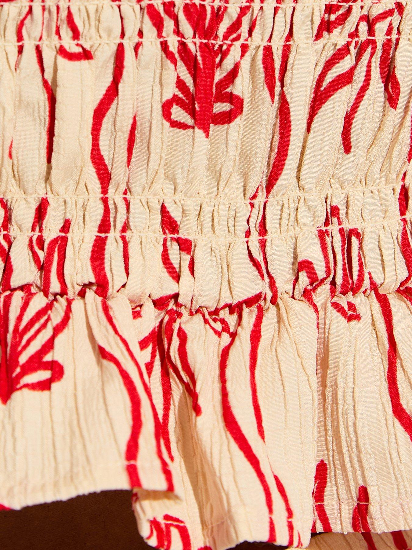 Image 6 of 6 of New Look Red Sun Print Shirred Cami Beach Top