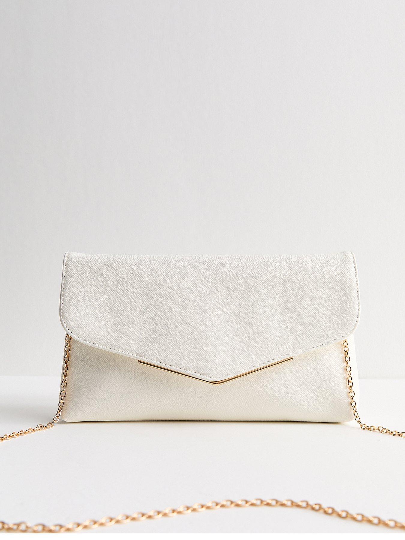 Image 1 of 5 of New Look Faux Leather Envelope Shoulder Bag - White