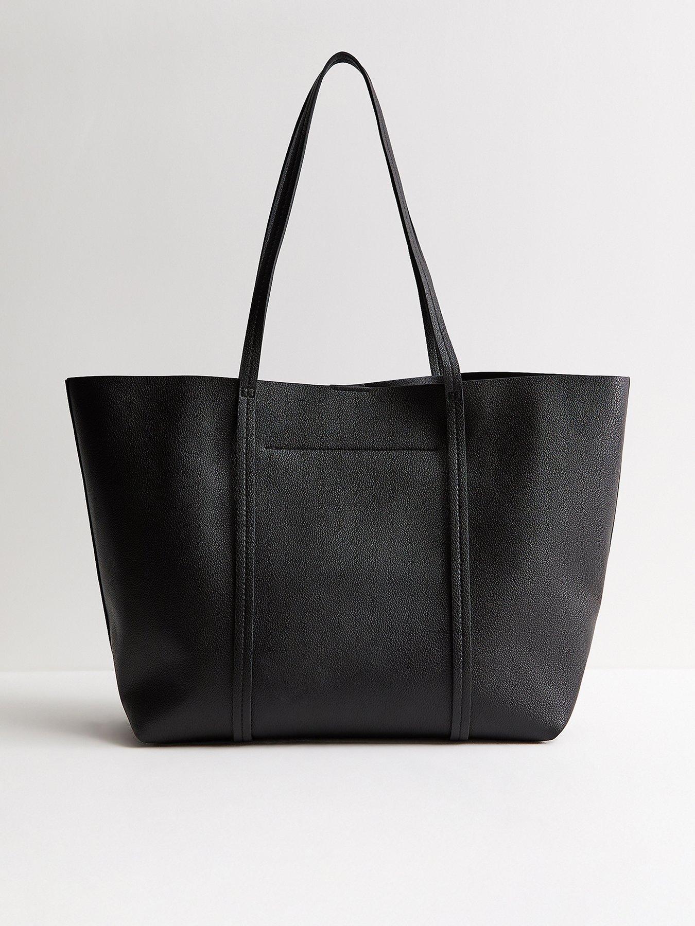 New Look Grained Faux Leather Tote School Bag - Black