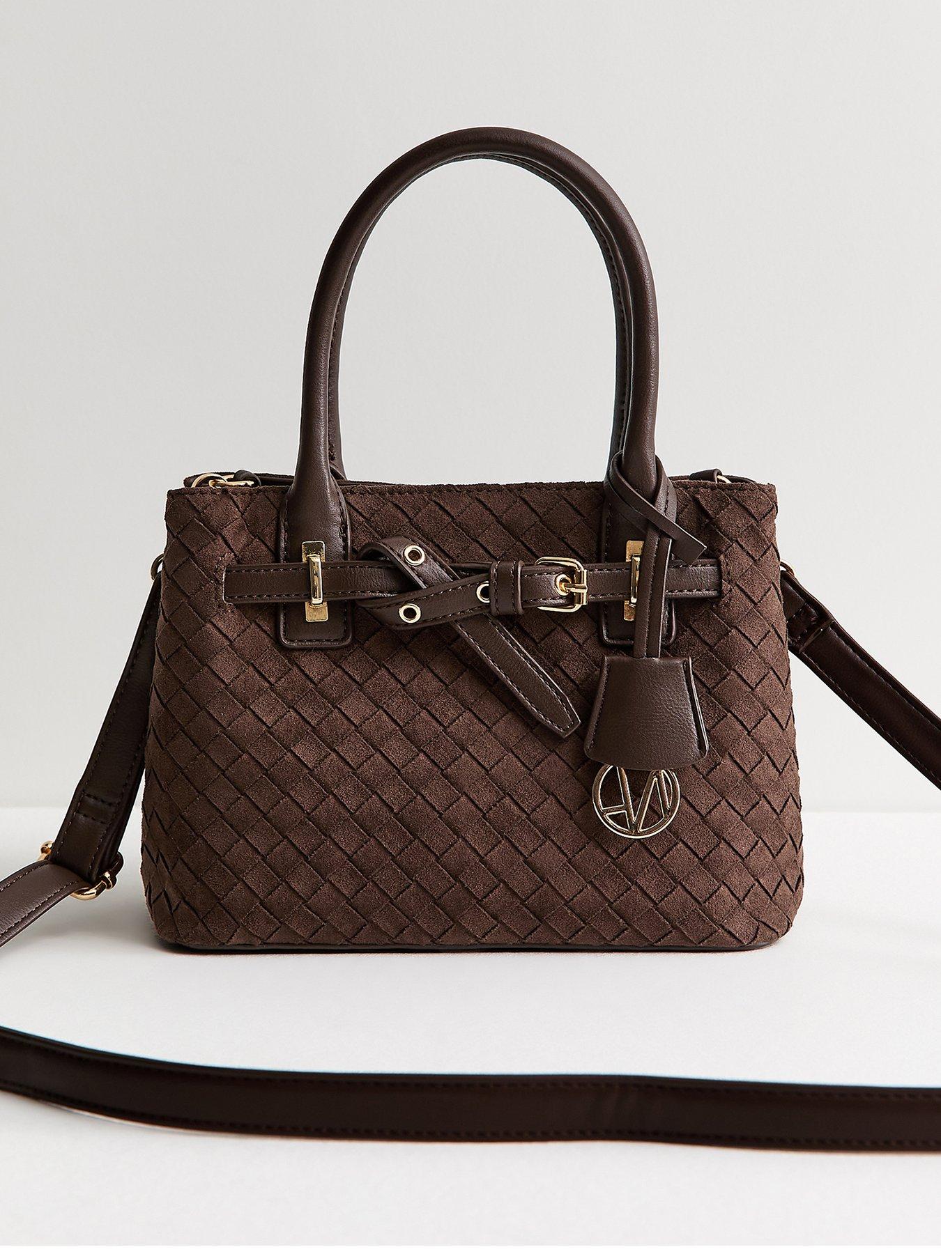 New Look Faux Suede Weave Effect Mini Crossbody Bag - Brown