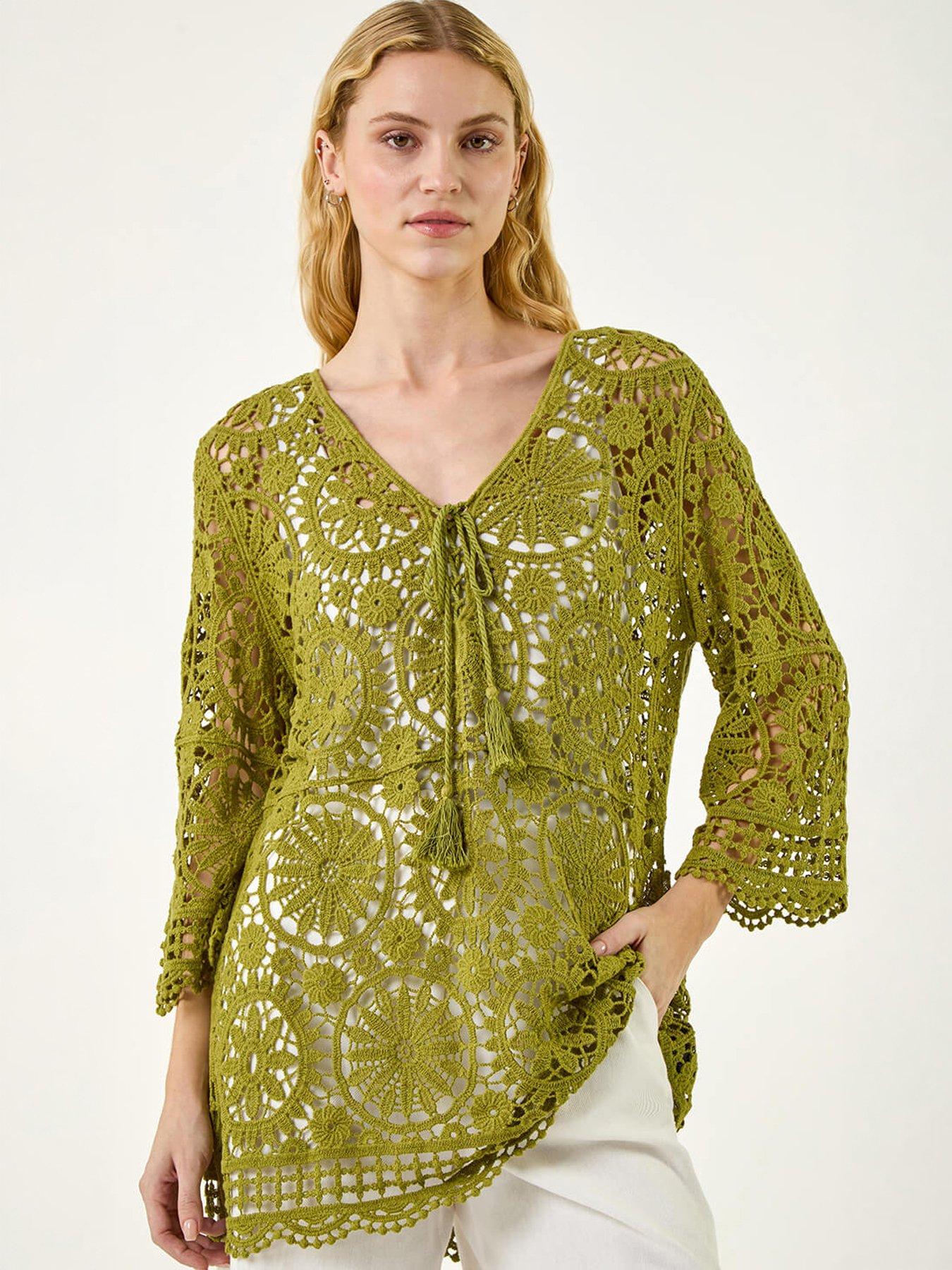 Roman Crochet Tie Front Knit Tunic