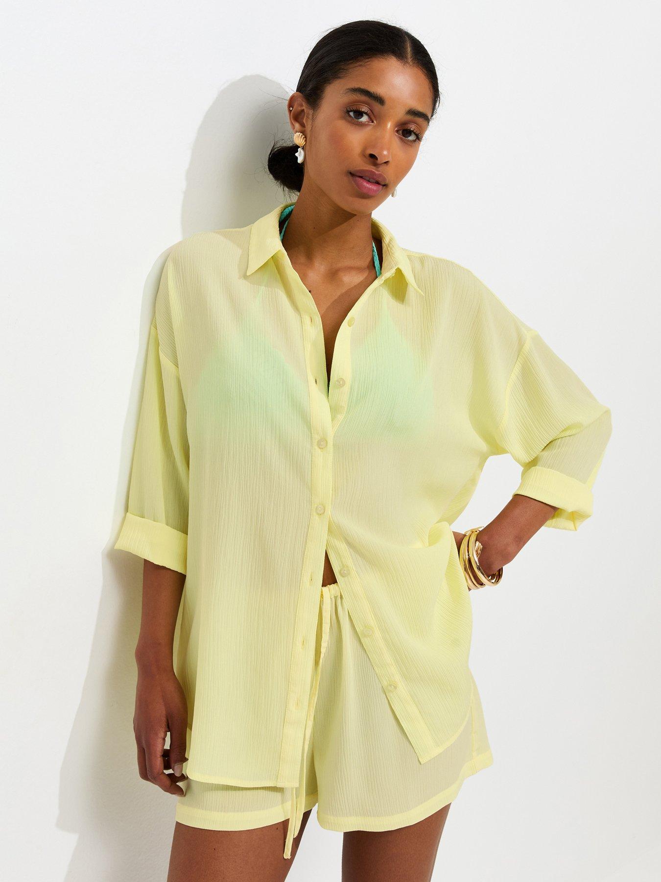 New Look Light Yellow Crinkled Co-ord Beach Shirt