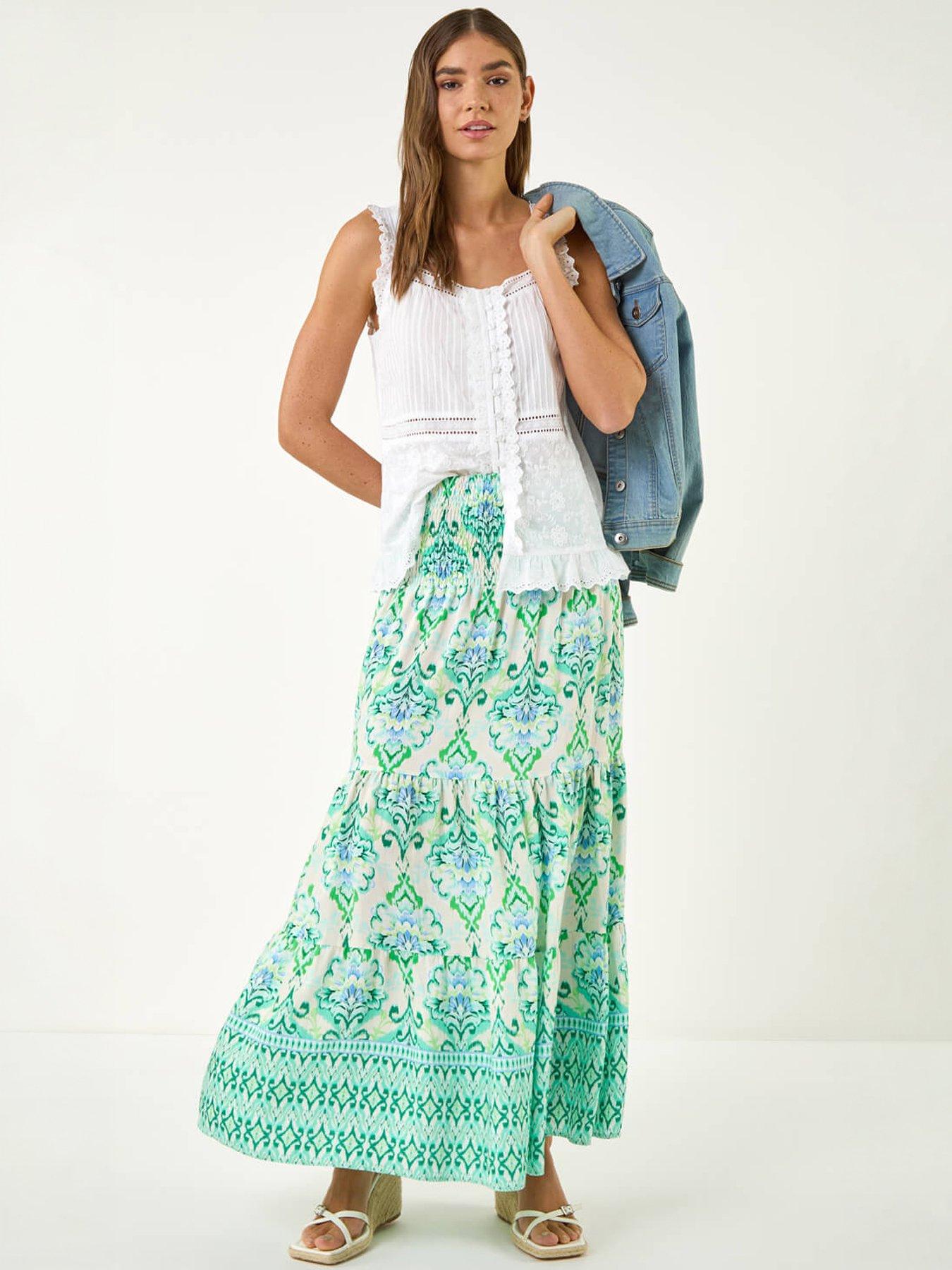 Image 3 of 5 of Roman Paisley Print Tiered Maxi Skirt
