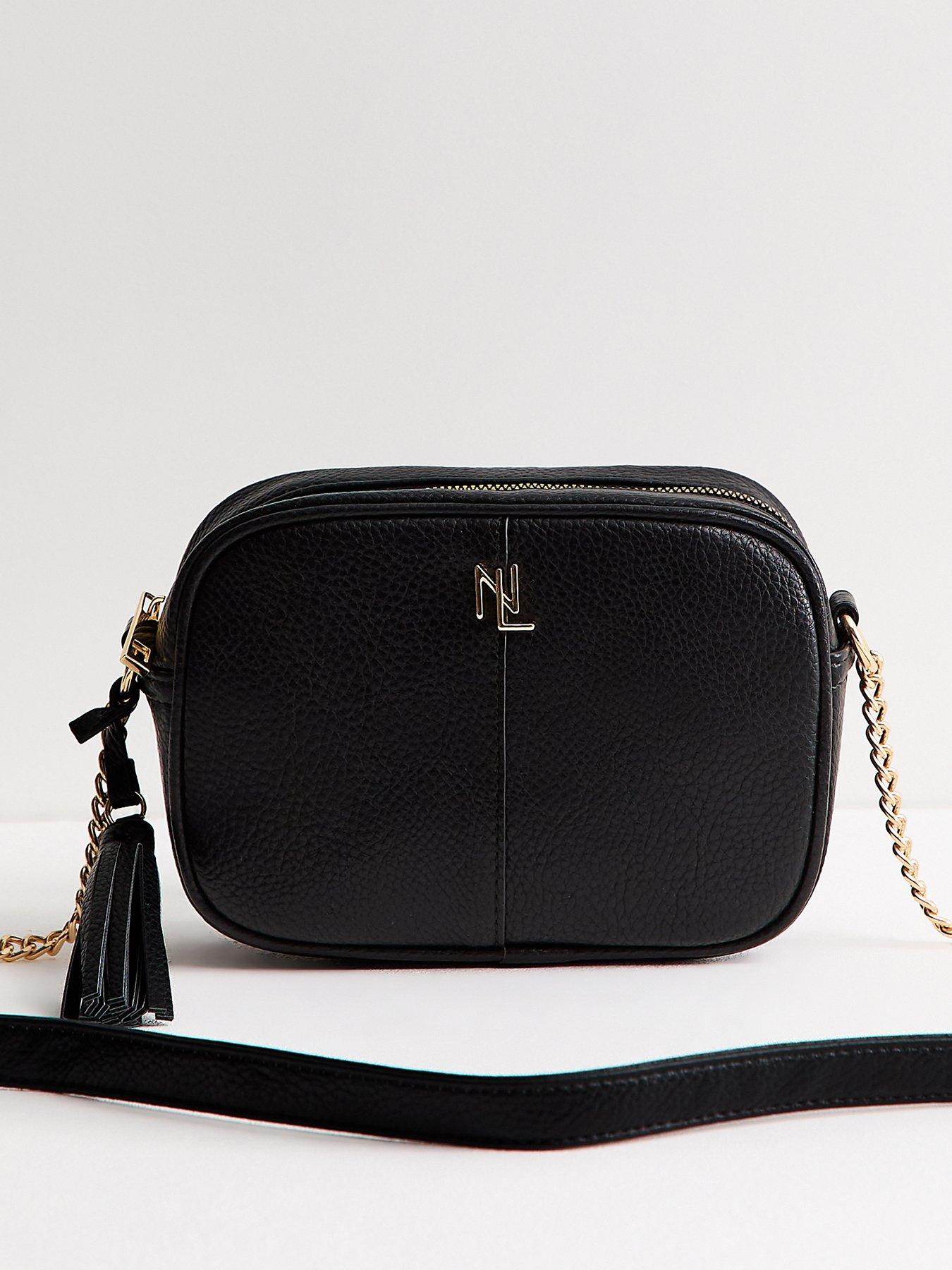 Image 2 of 5 of New Look Faux Leather Chain Detail Crossbody School Bag - Black