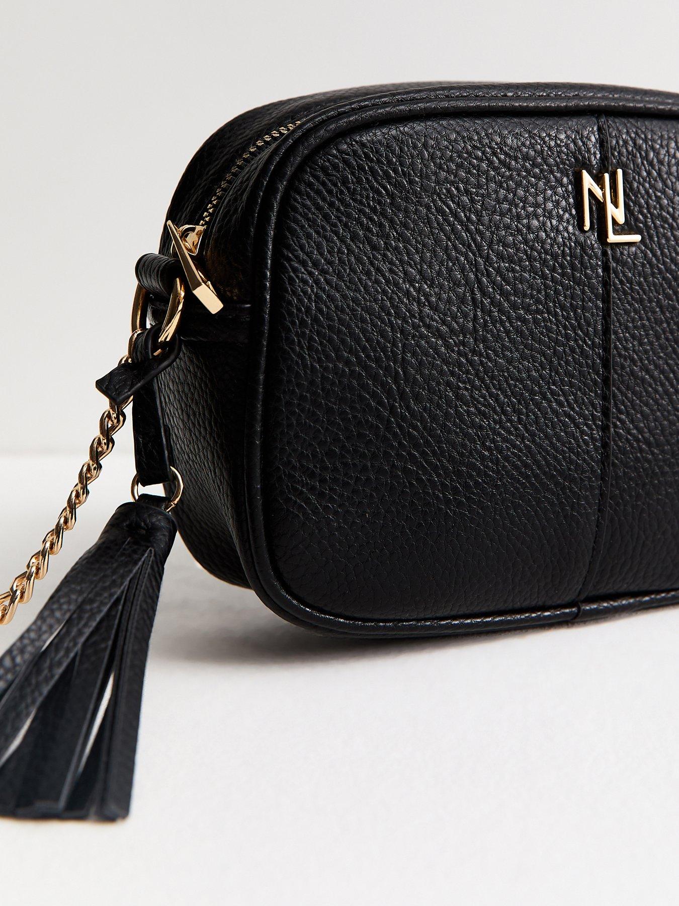 Image 3 of 5 of New Look Faux Leather Chain Detail Crossbody School Bag - Black