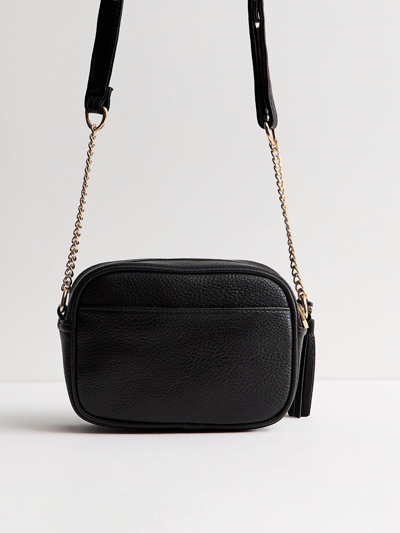 Image 4 of 5 of New Look Faux Leather Chain Detail Crossbody School Bag - Black