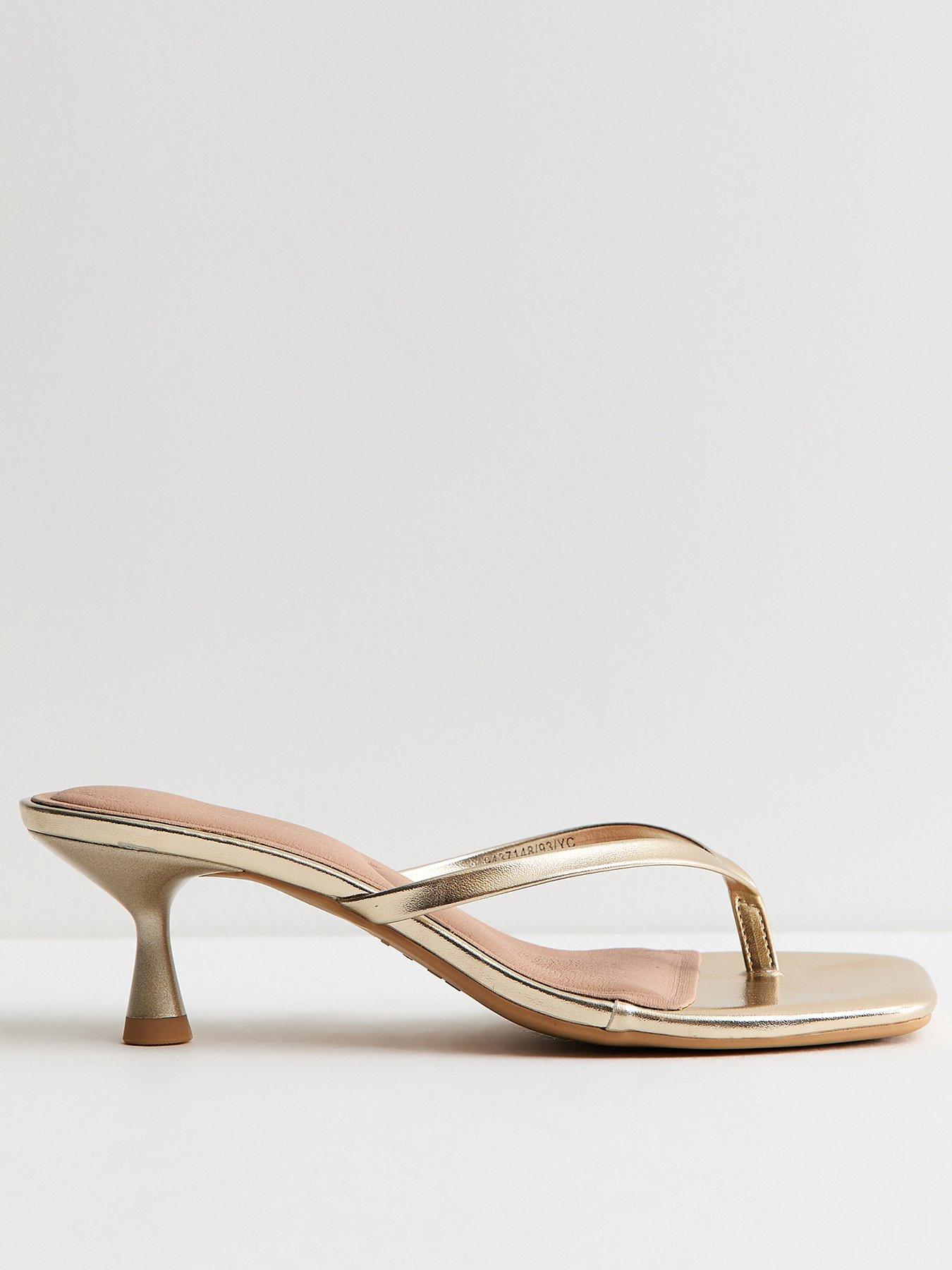 Image 2 of 5 of New Look Gold Faux Leather Toe Post Mule Sandals