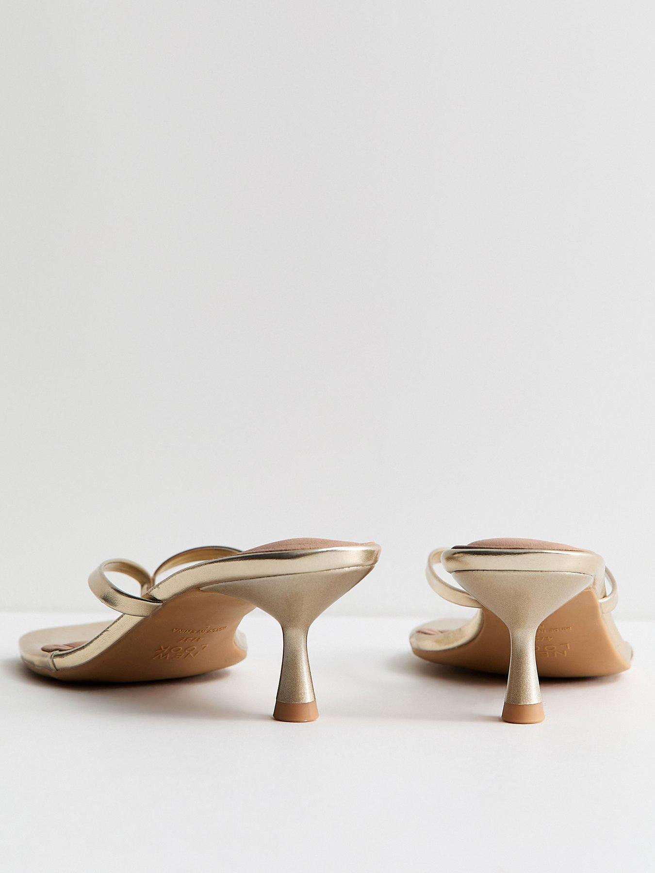 Image 4 of 5 of New Look Gold Faux Leather Toe Post Mule Sandals