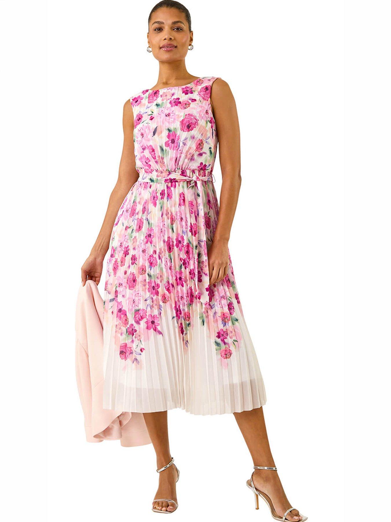 Roman Floral Pleated Midi Dress