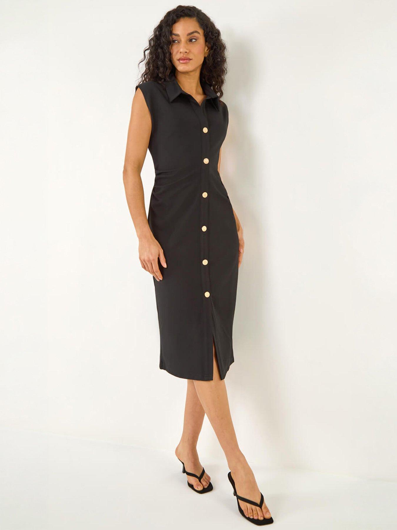 Image 1 of 5 of Roman Dusk Collared Ribbed Midi Dress