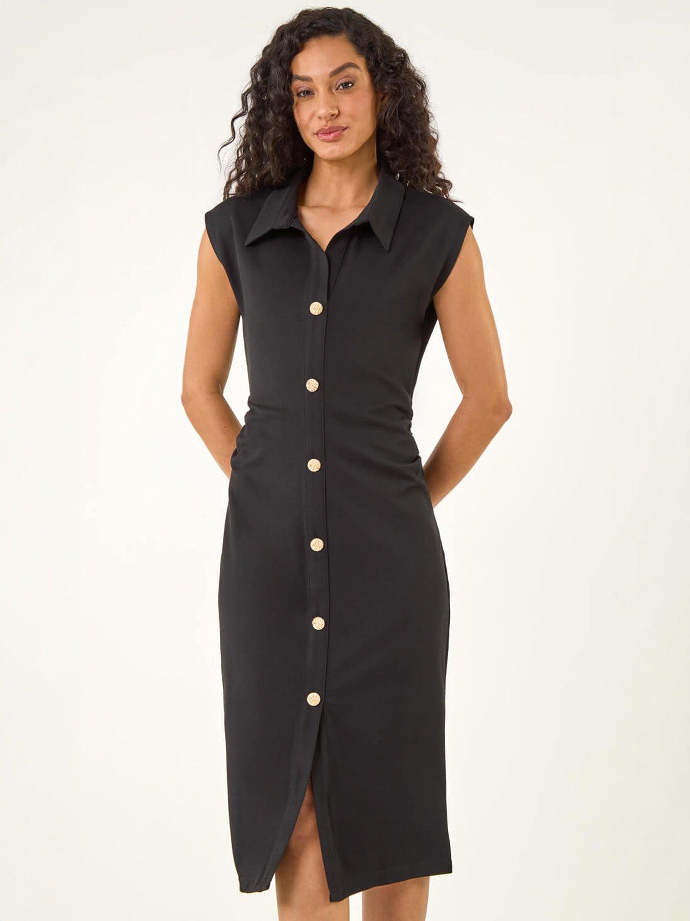 Image 3 of 5 of Roman Dusk Collared Ribbed Midi Dress