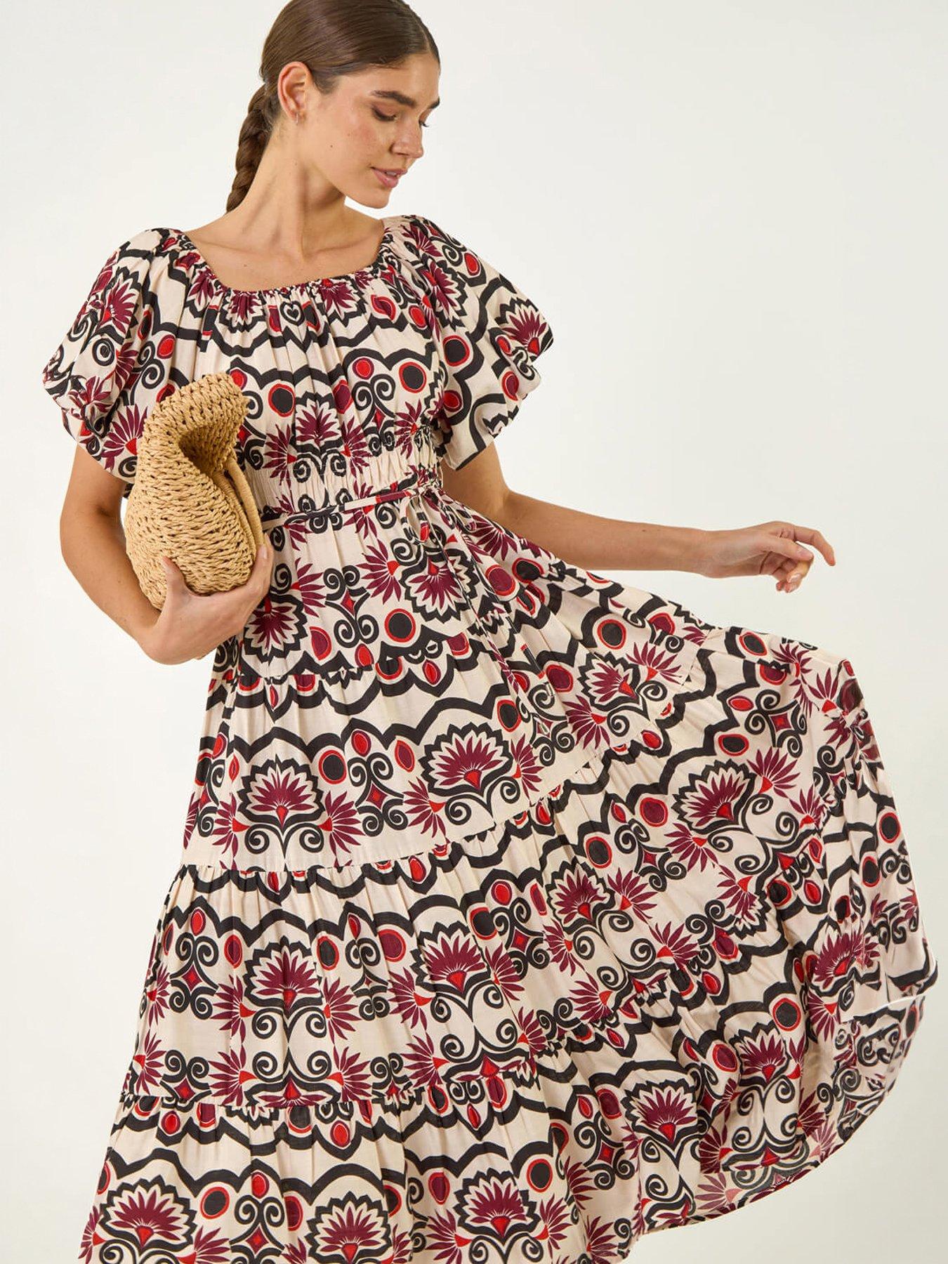 Roman Abstract Border Print Midi Dress