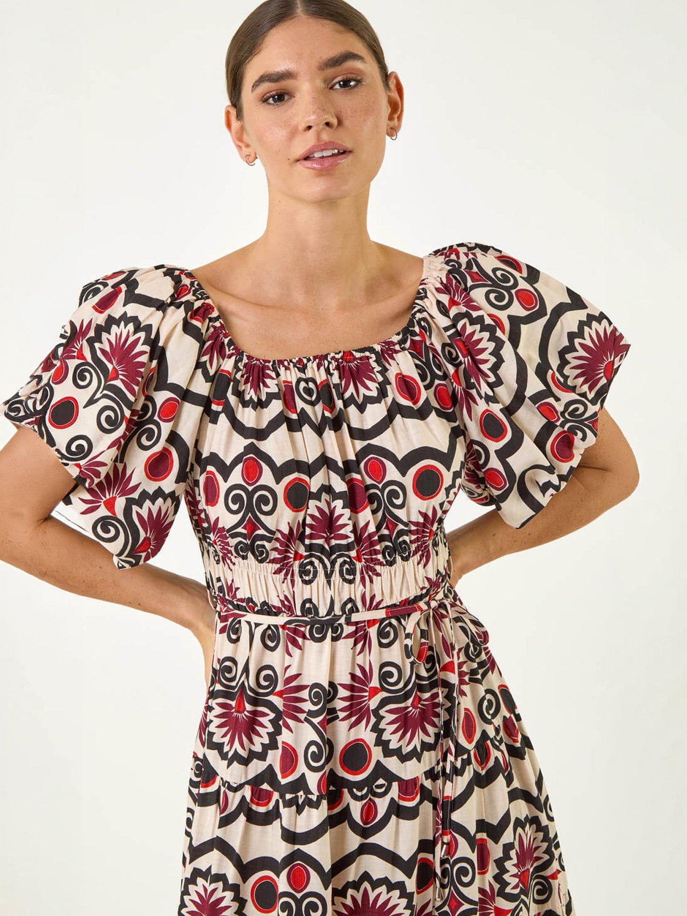 Image 5 of 5 of Roman Abstract Border Print Midi Dress