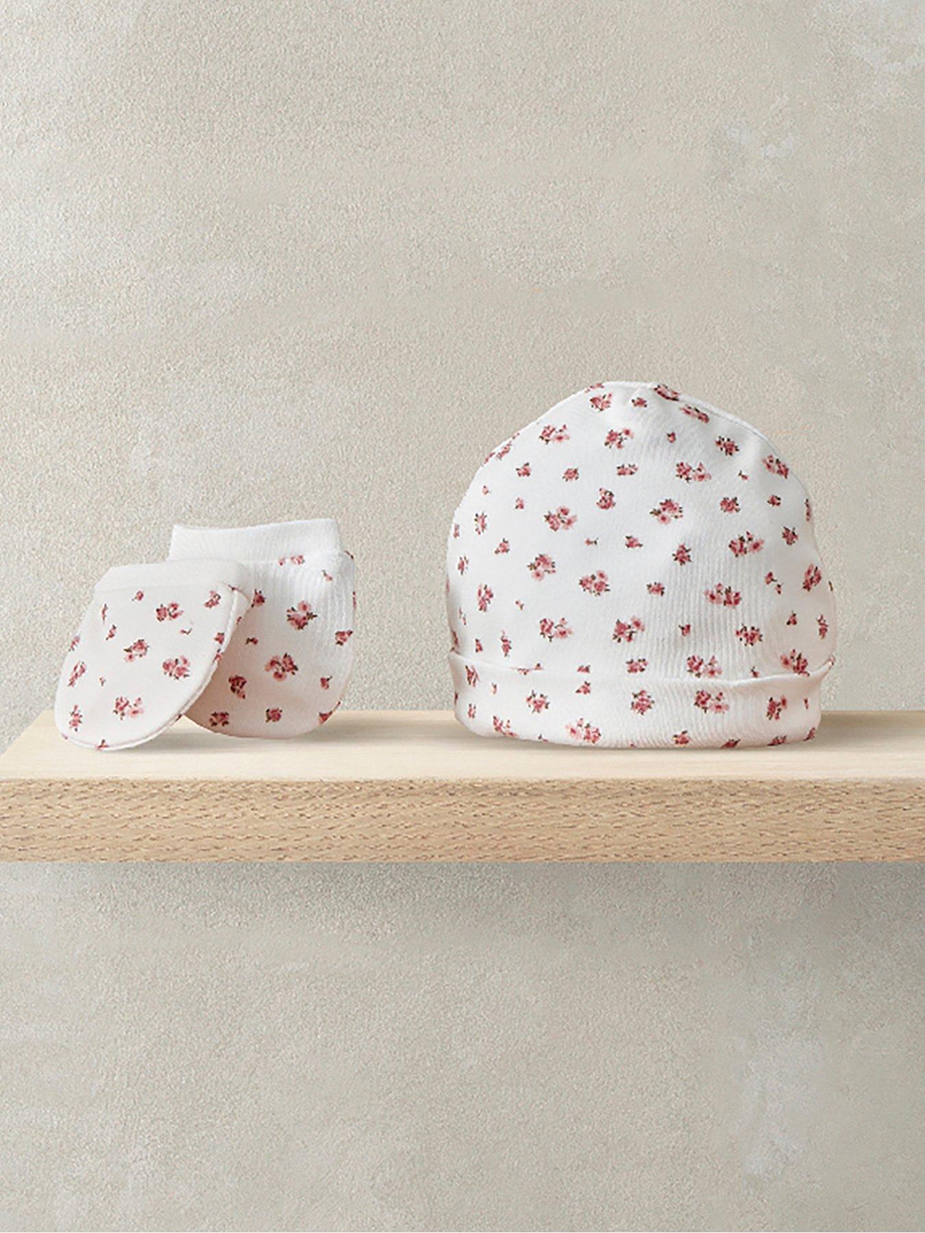 Mamas & Papas Baby Girls 2 Pack Rose Print Premature Hat & Mitts - Pink