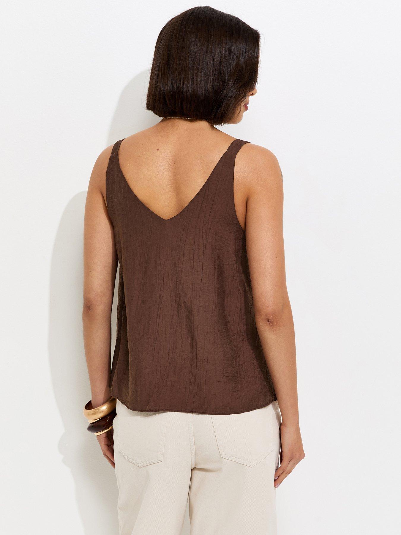 Image 2 of 5 of New Look Button Front V-Neck Cami Top - Dark Brown