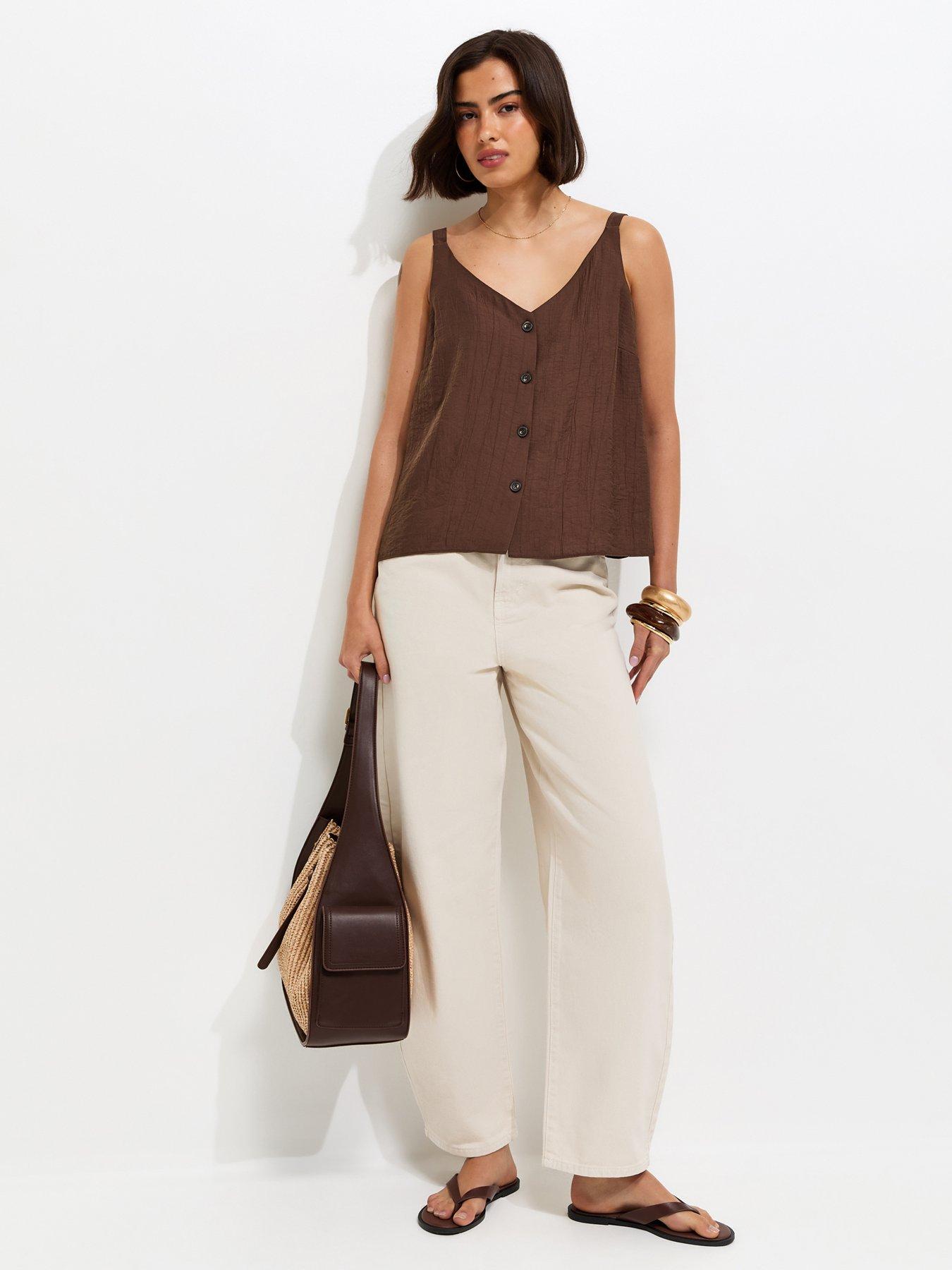 Image 3 of 5 of New Look Button Front V-Neck Cami Top - Dark Brown