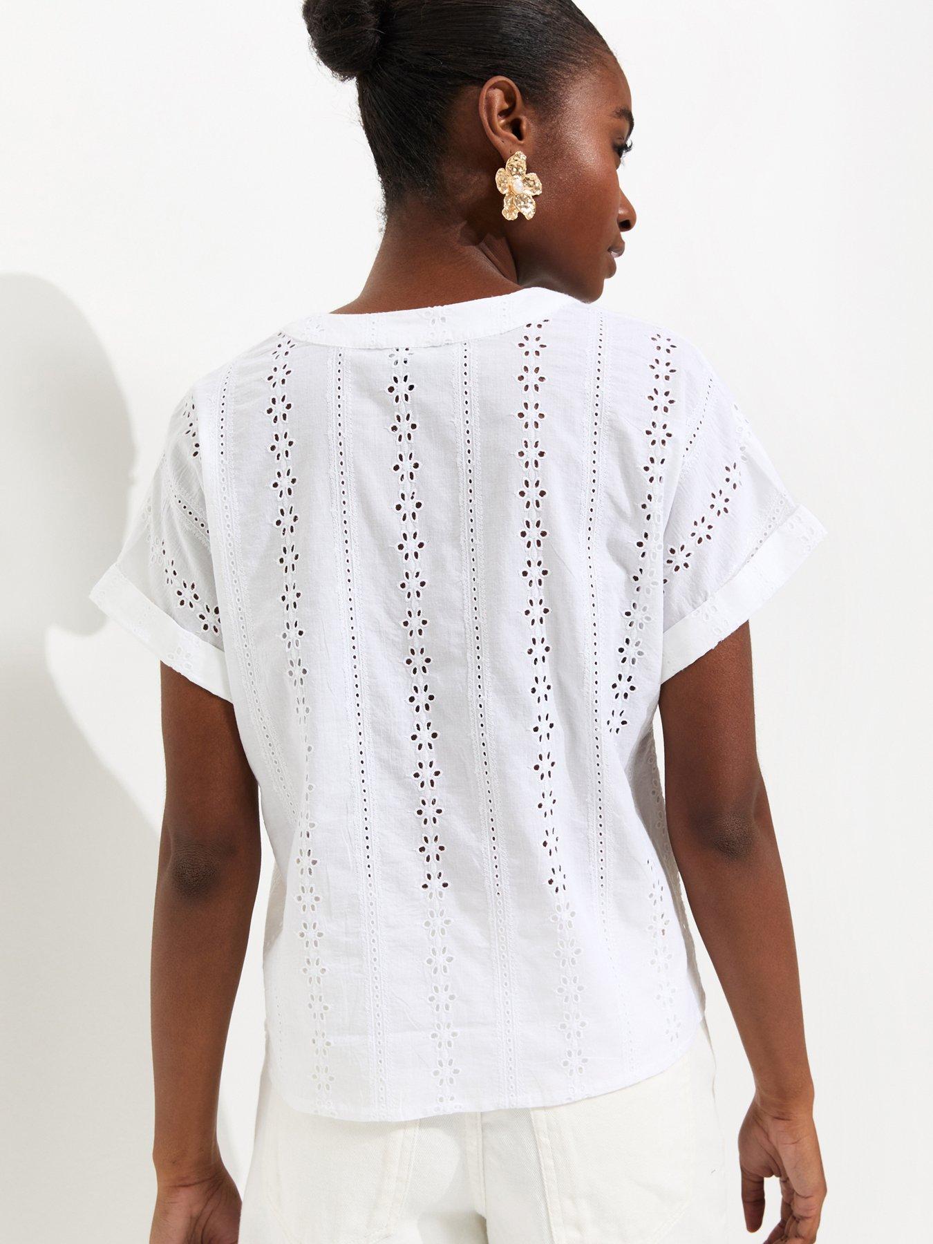 Image 2 of 5 of New Look Cotton Broderie Anglaise Button Through Top - White