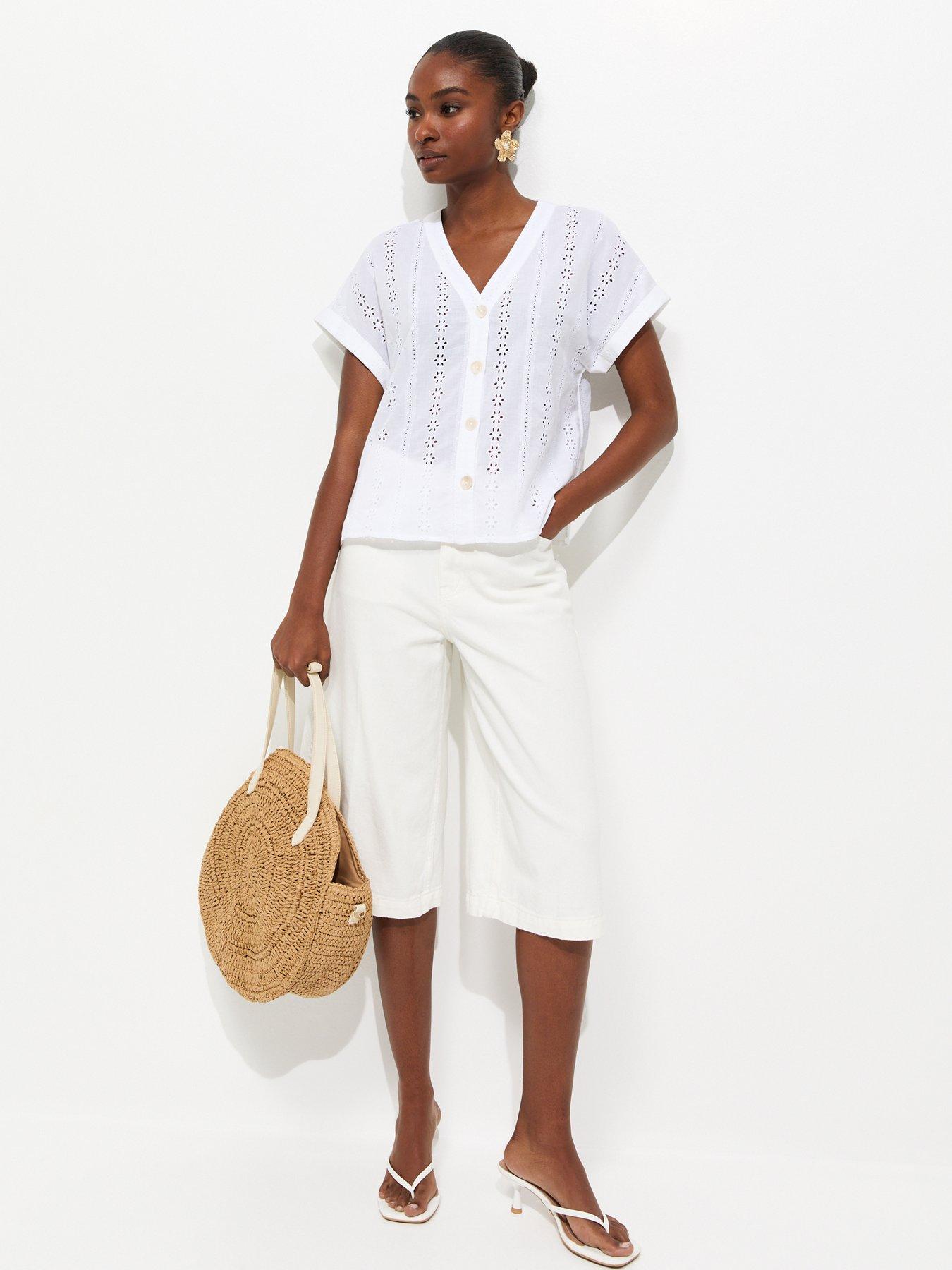 Image 3 of 5 of New Look Cotton Broderie Anglaise Button Through Top - White
