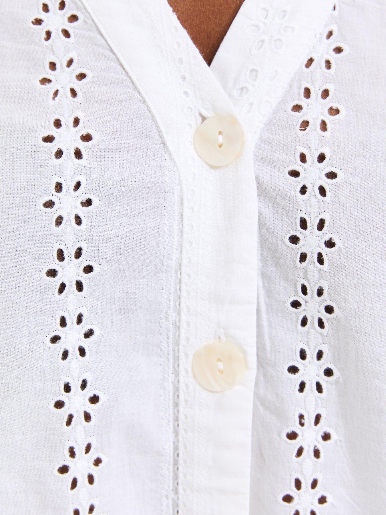 Image 5 of 5 of New Look Cotton Broderie Anglaise Button Through Top - White