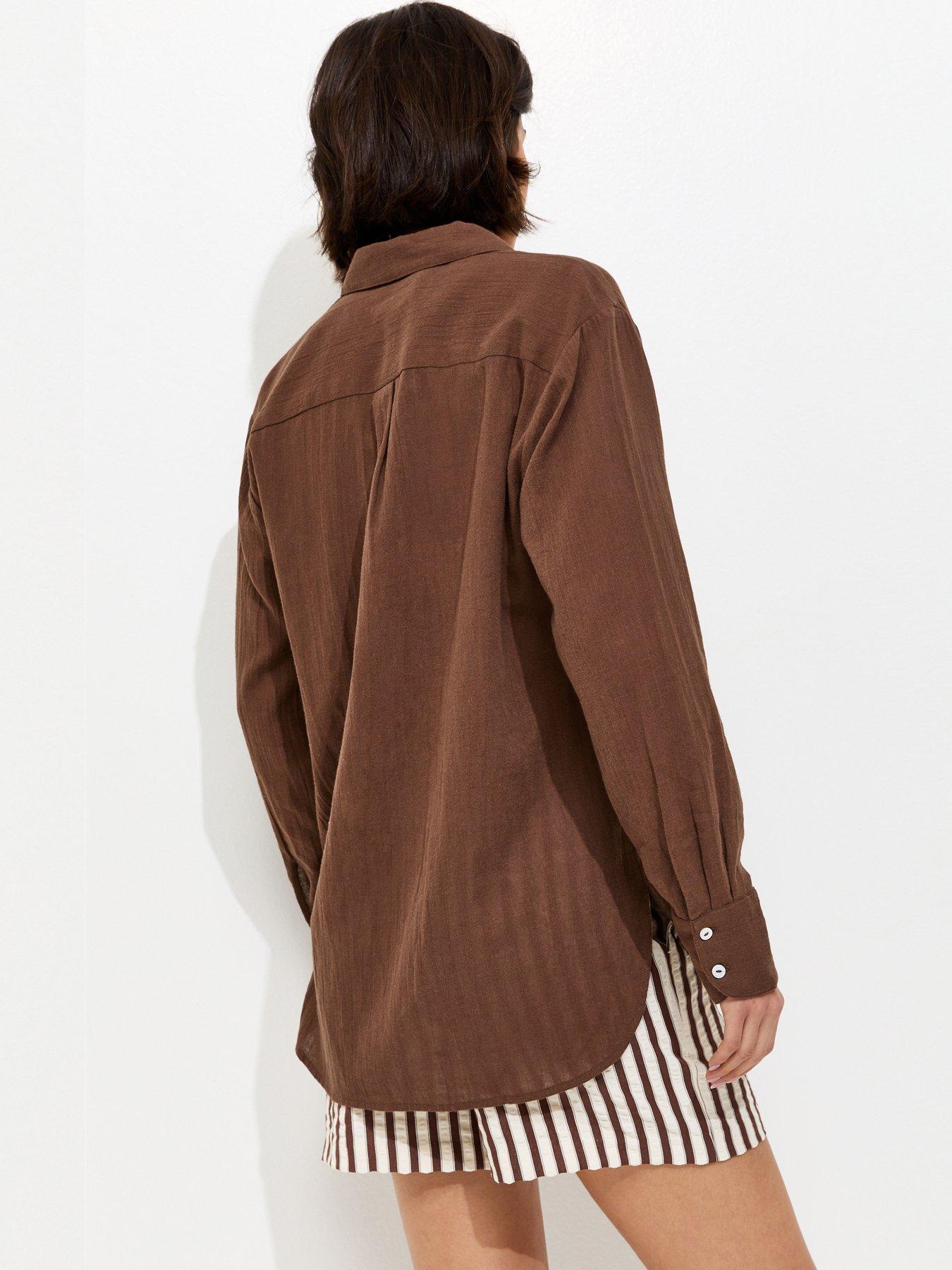 Image 2 of 3 of New Look Cotton Oversized Shirt - Brown